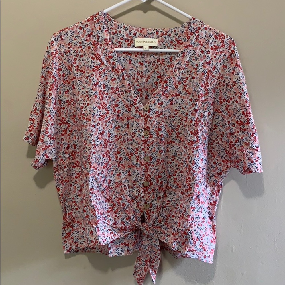 Large Pink & Red Floral Print Cynthia Rowley Shirt
